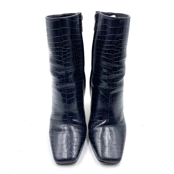 Jimmy Choo Minori Croc Booties Dusk Leather Square Toe Heels Ankle Sz 37 / 7 - Picture 2 of 11